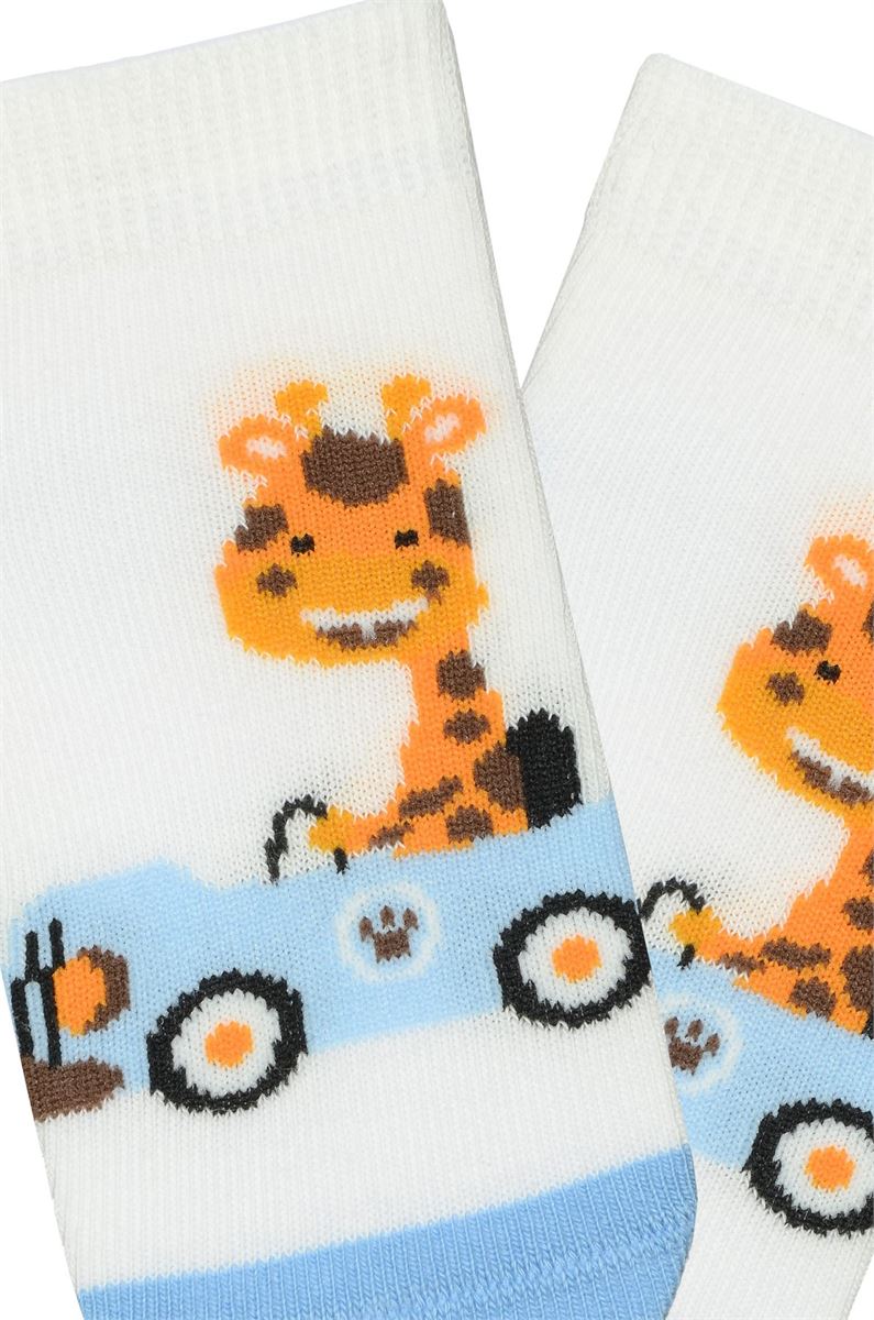 BROSS 3-PACK GIRAFFE PATTERNED BABY BOYS SHAFTLESS SOCKS ASORTY