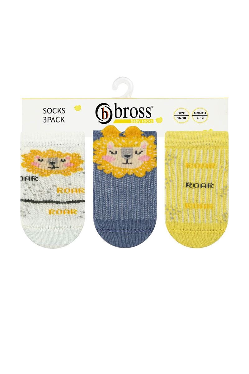 BROSS LION PATTERNED BABY BOOTIES SOCKS ASORTY
