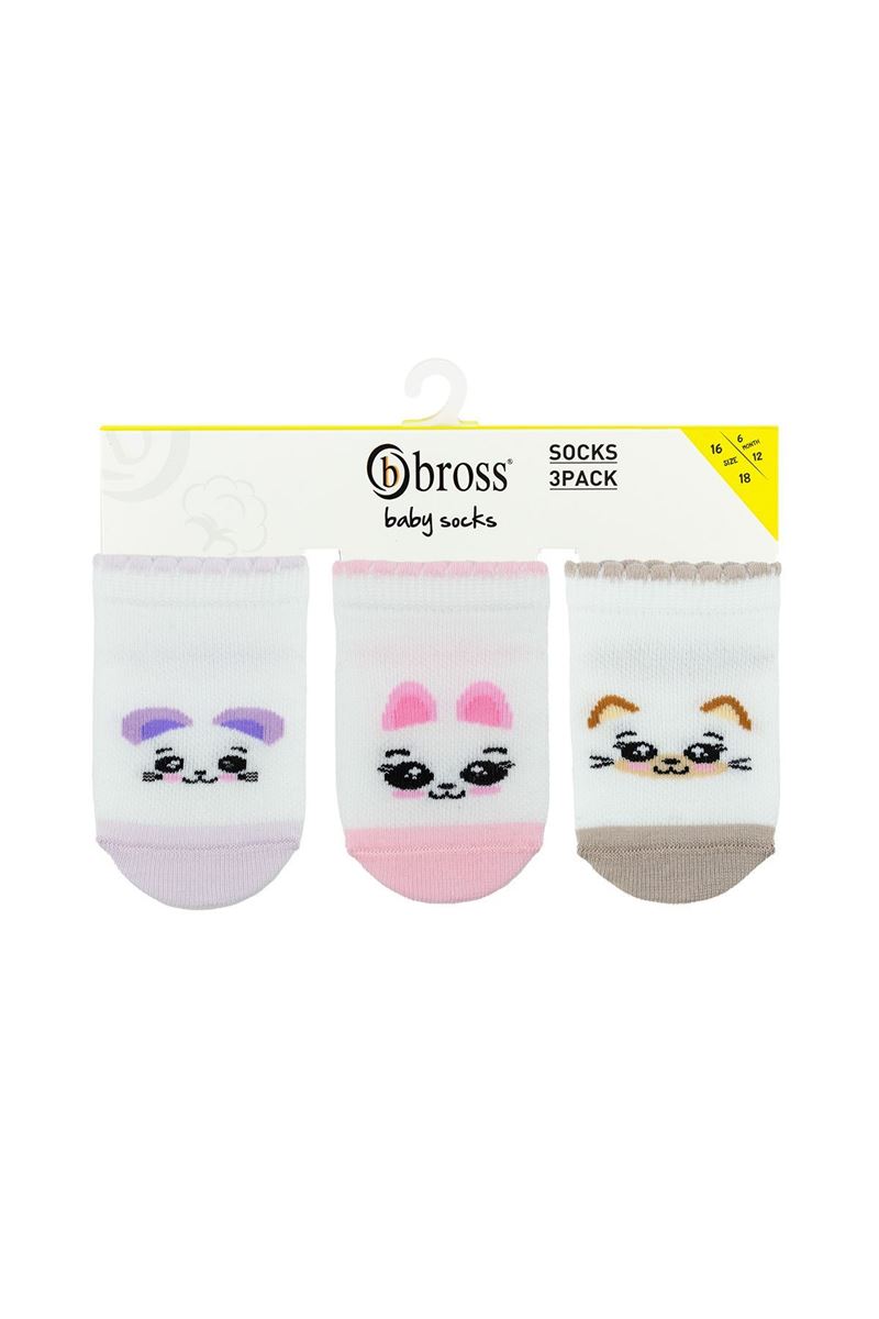 BROSS ANIMAL FACE PATTERN BABY GIRL STEP SOCKS ASORTY