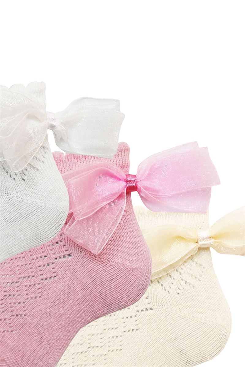 BROSS BABY GIRL NETTING RIBBON ANKLE SOCKS ASORTY