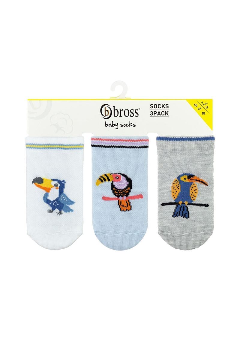 BROSS BABY BOY ANKLE SOCKS PARROT PATTERNED ASORTY