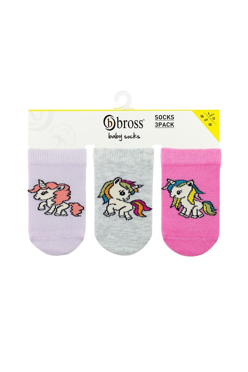 BROSS GIRL ANKLE SOCKS UNICORN PATTERNED ASORTY