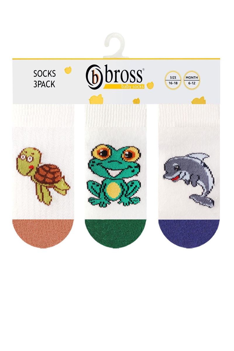 BROSS SEA ANIMALS PATTERNED BABY BOYS SHAFTLESS SOCKS ASORTY