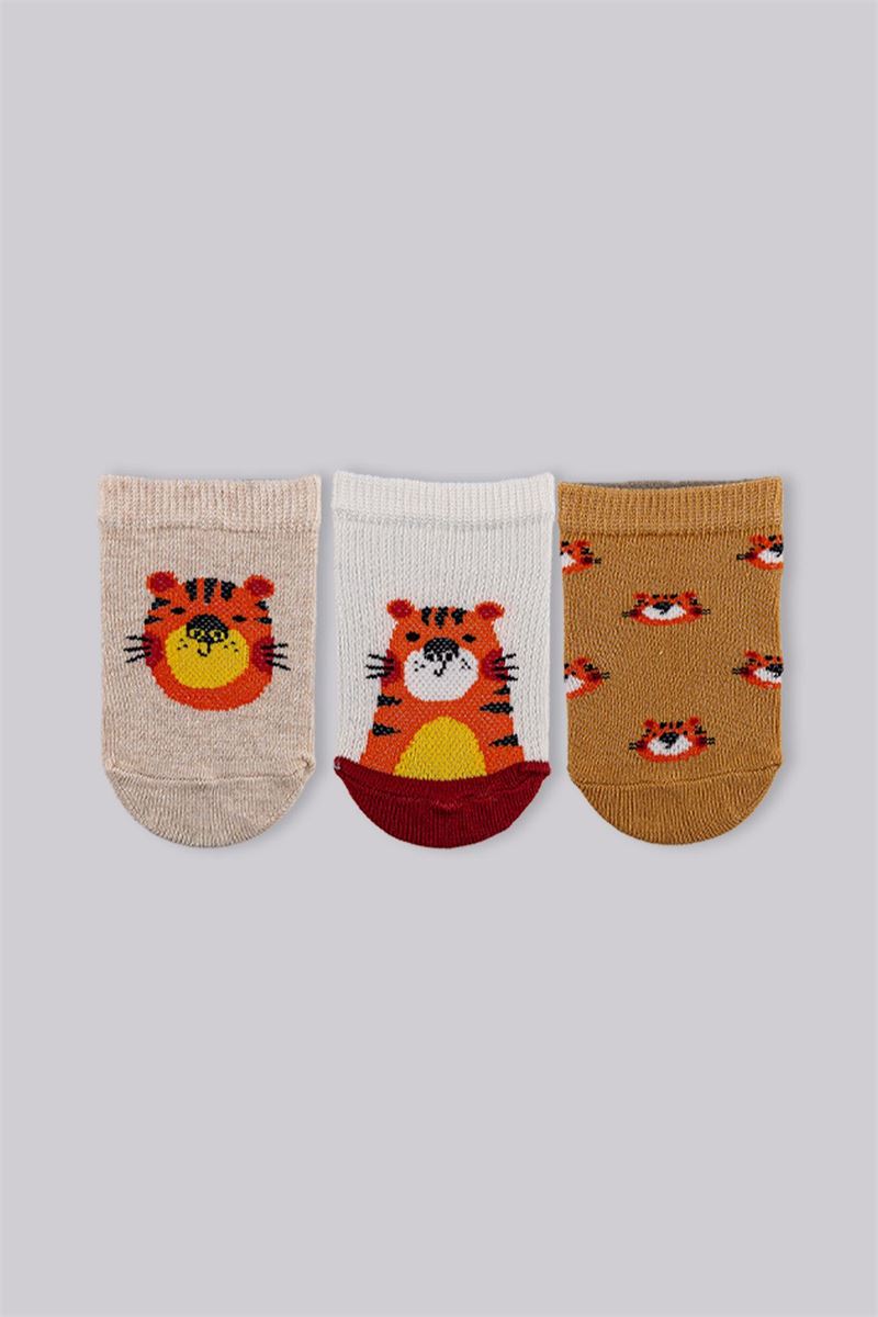 BROSS TIGER PATTERNED BABY BOYS BOOTIES SOCKS ASORTY