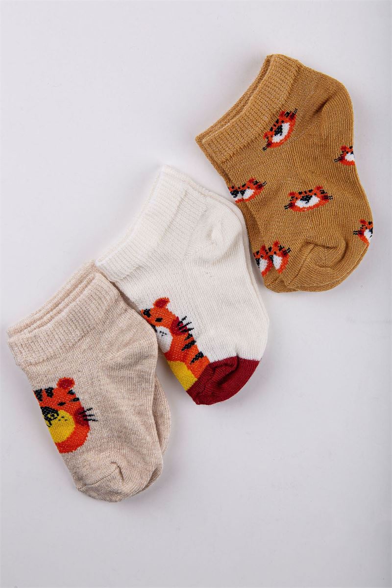 BROSS TIGER PATTERNED BABY BOYS BOOTIES SOCKS ASORTY