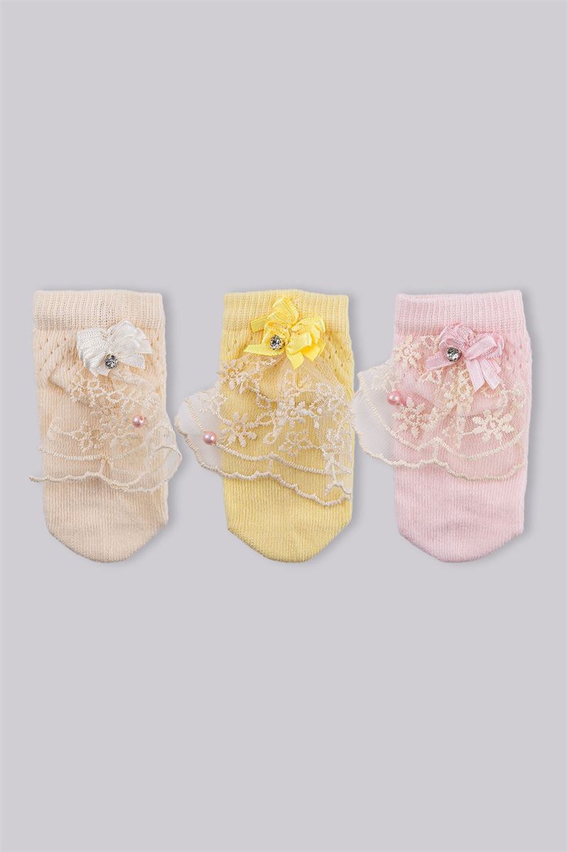 BROSS BABY GIRLS NET BOOTIES WITH LACE BOWTIE ACCESSORY ASORTY