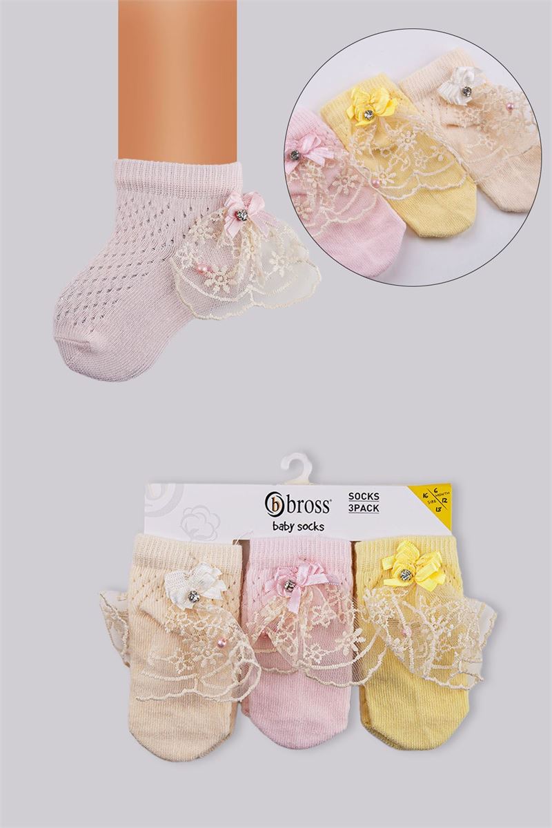 BROSS BABY GIRLS NET BOOTIES WITH LACE BOWTIE ACCESSORY ASORTY