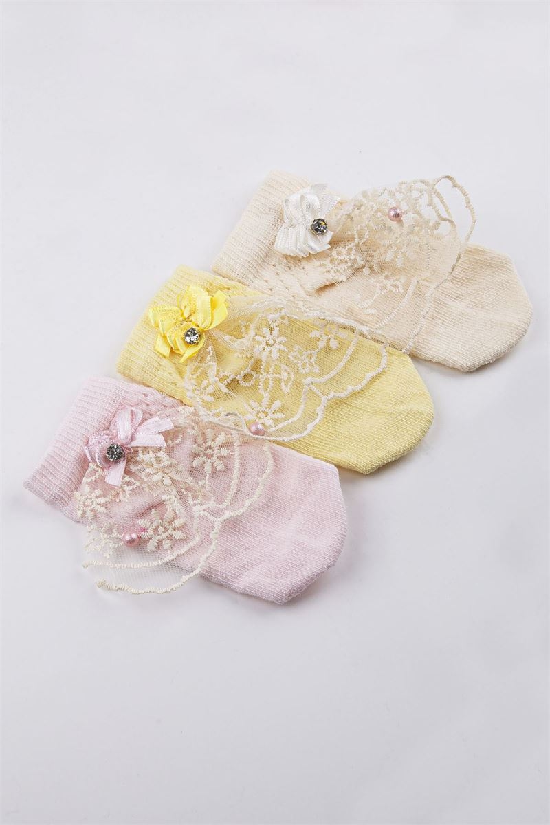 BROSS BABY GIRLS NET BOOTIES WITH LACE BOWTIE ACCESSORY ASORTY