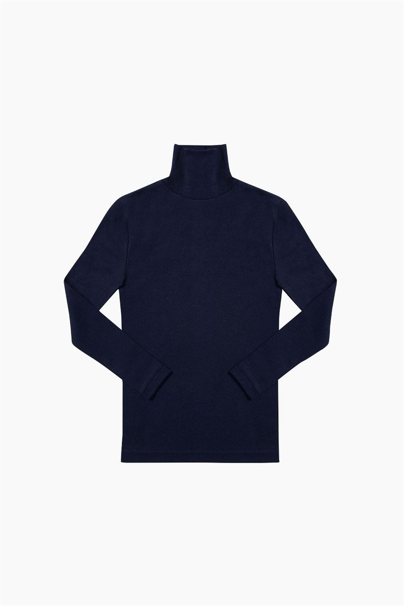 BROSS BOYS %100 COTTON TURTLENECK LONG-SLEEVE FLANNEL NAVY BLUE