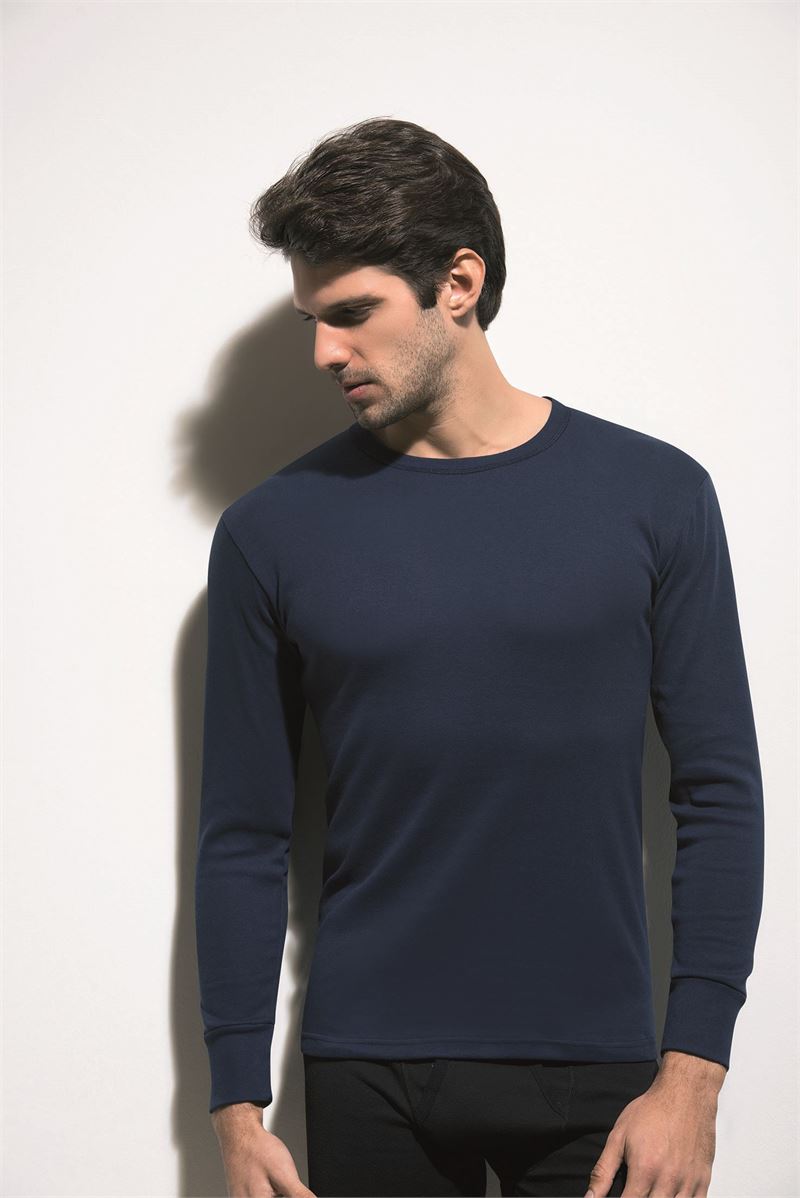 BROSS MEN %100 COTTON LONG SLEEVE T-SHIRT NAVY BLUE