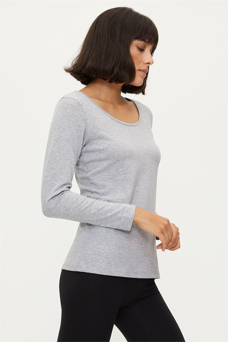 BROSS WOMEN LYCRA LONG-SLEEVE T-SHIRT GRAY MELANGE